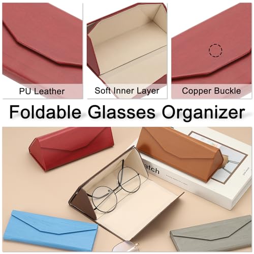 Image of PATIKIL Foldable Glasses Case, Triangle Magnetic Sunglasses Organizer Case PU Leather Eyeglass Case with Cloth for Glasses