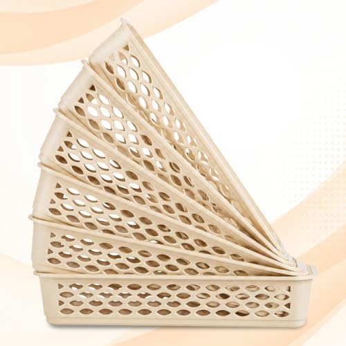 Image of RATAN PLASTICWARE Diana Tray Rectangular-Narrow (Pack of 6) Plastic| 31.9 Cm X 12.2 CmX 6.1 Cm | Storage for Desk Basket /Organizers for Stationery, Jewellery, Tools,Kitchen, Office- Beige