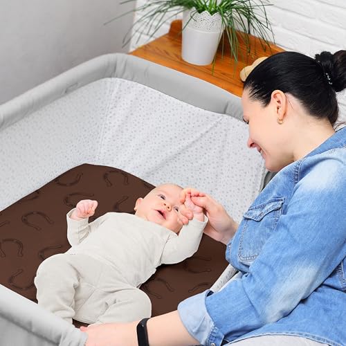 Image of Sweet Jojo Designs 2-Piece Baby Bassinet Sheets Set (Tan Brown Western Cowboy) for Boys, Infant Newborn Nursery, Oval, Rectangle & Hourglass Mattress (Horseshoe Print & Wild West Southern Charm Horse)