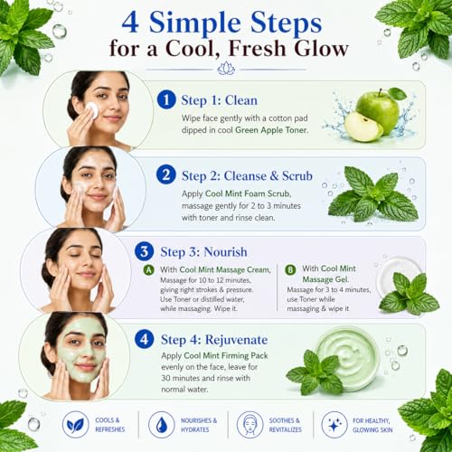 Image of Vedic Line Cool Mint Facial Kit, Helps To Reduce Tan & Dead Skin With Mint Oil, Lavender Oil, Shea Butter For Skin Brightening With Cooling Sensation, 400Ml