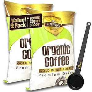 Organic Coffee Enema Coffee Gold Coffee Enema Organic High Caffeine Coffee (44 Higher Caffeine) by S.A. Wilson Enema Coffee 2-Pack with Kinara Coffee Scoop, 3 Piece Set