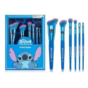 Stitch Make Up Brushes, Spectrum Makeup Brushes Set Including Cheek and Eye Brushes with Unique Wave Brush, Hypoallergenic Bristles, 6 Piece Official Disney Makeup Brush Set