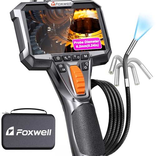 FOXWELL Y400 220° Drehbar Endoskopkamera mit Licht, 6,2mm Endoskopkamera Beweglicher Kopf, IP67 Wasserdicht Inspektionskamera Endoskop Kamera 1080P Rohrkamera Kanalkamera - 5,25 FT(1.6Meter)