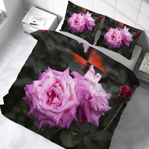 Housse de Couette 200x200 Violet Décoration Chambre Fleurie Rose