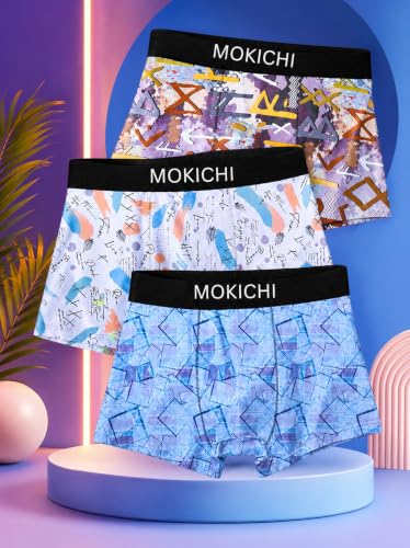 Image of Men's Printed Boxer Briefs | Comfortable Trunk-Style Innerwear with Elastic Waistband | Multicolor Pack of 3
