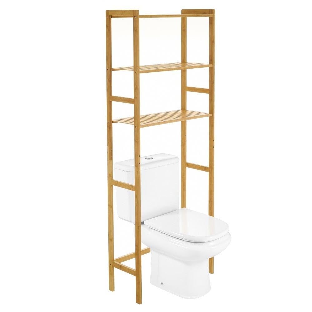 Estantería sobre WC con 3 estantes de bambú Natural de 60x25x161 cm