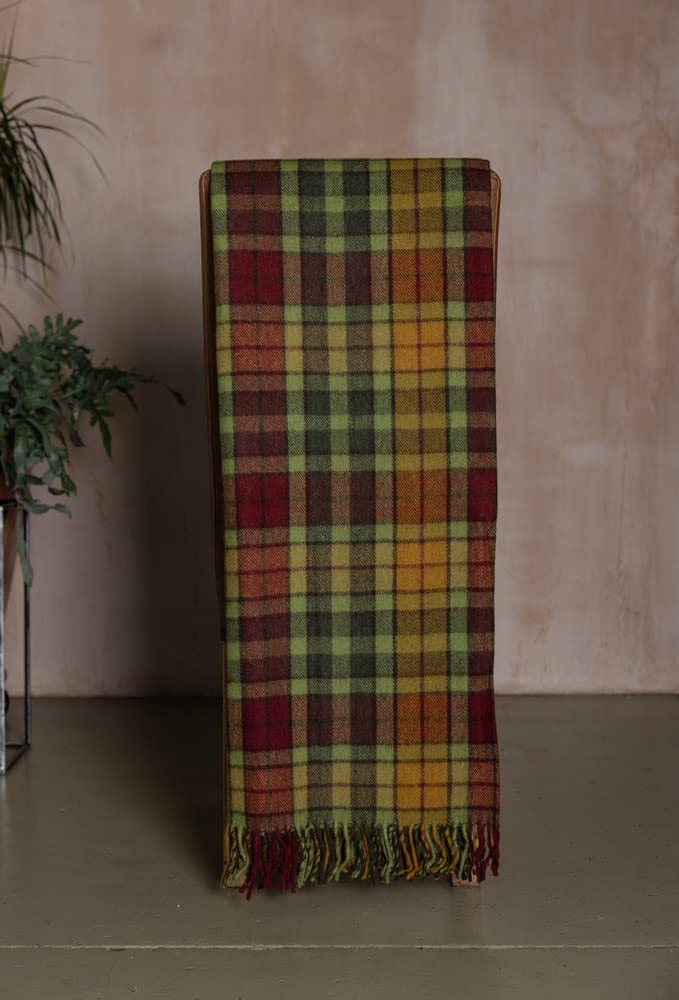 Couverture Pique-nique Vintage En Laine Tartan – Écosse, 54x64 Pouces, Franges, Rouge/vert