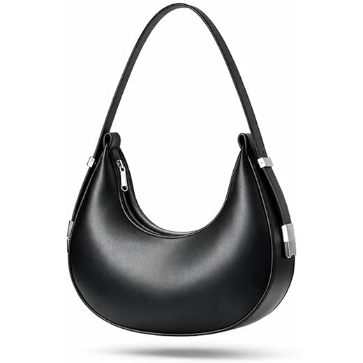 Bolsa Feminina Meia Lua Preta Couro Sintético Leve Clássica Versátil Alça Ajustável Zíper