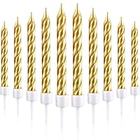 Blulu 50 Pieces Spiral Birthday Candles Metallic Cake Cupcake Candles for Birthday Wedding Party Decorations(Gold)