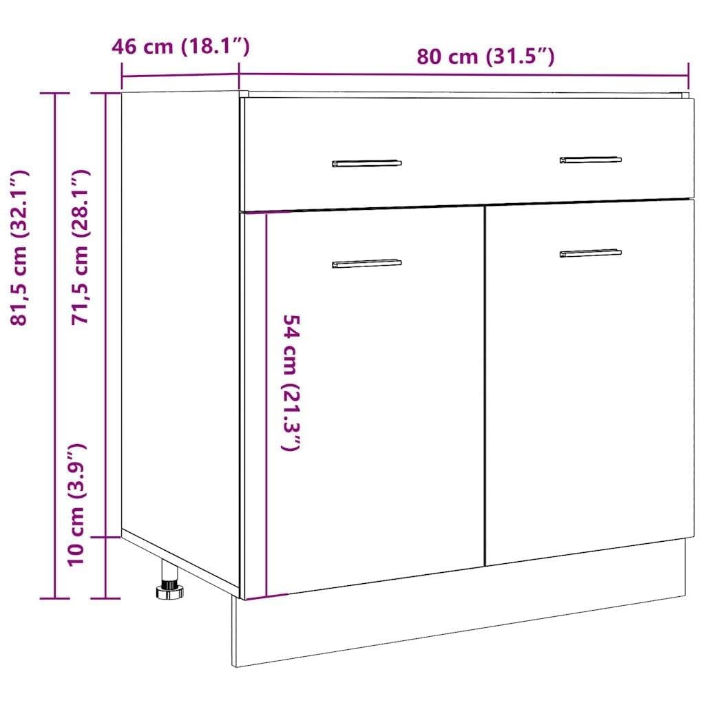vidaXL Armoire à tiroirs Lyon Gris béton 80 x 46 x 81,5 cm Bois d'ingénierie