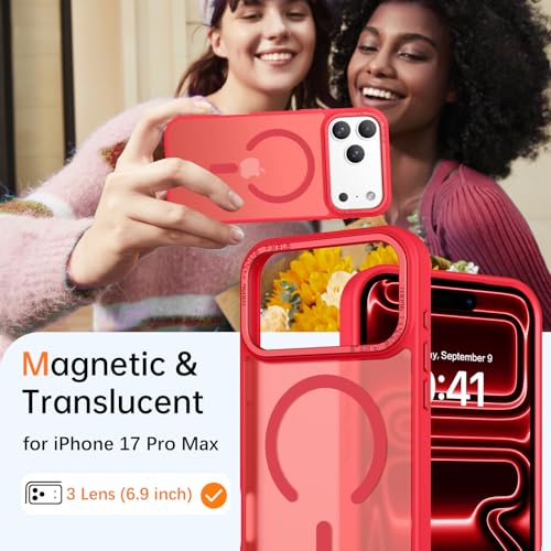BENTOBEN Magnetic for iPhone 17 Pro Max Case 6.9" 2025, [Compatible with Magsafe] Slim Cute Matte Translucent Shockproof Drop Protective Bumper Women Men Phone Cover for iPhone 17 ProMax, Red - image 2