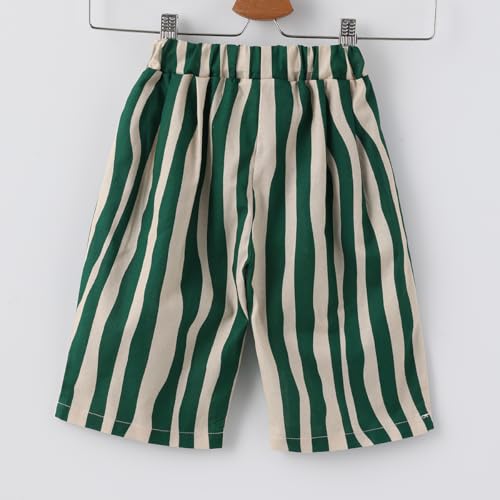 Ashmyova Boy's Cotton Stripe Shorts Summer Elastic Waist Casual Capri Pants for Boys with Pockets 2Pcs2