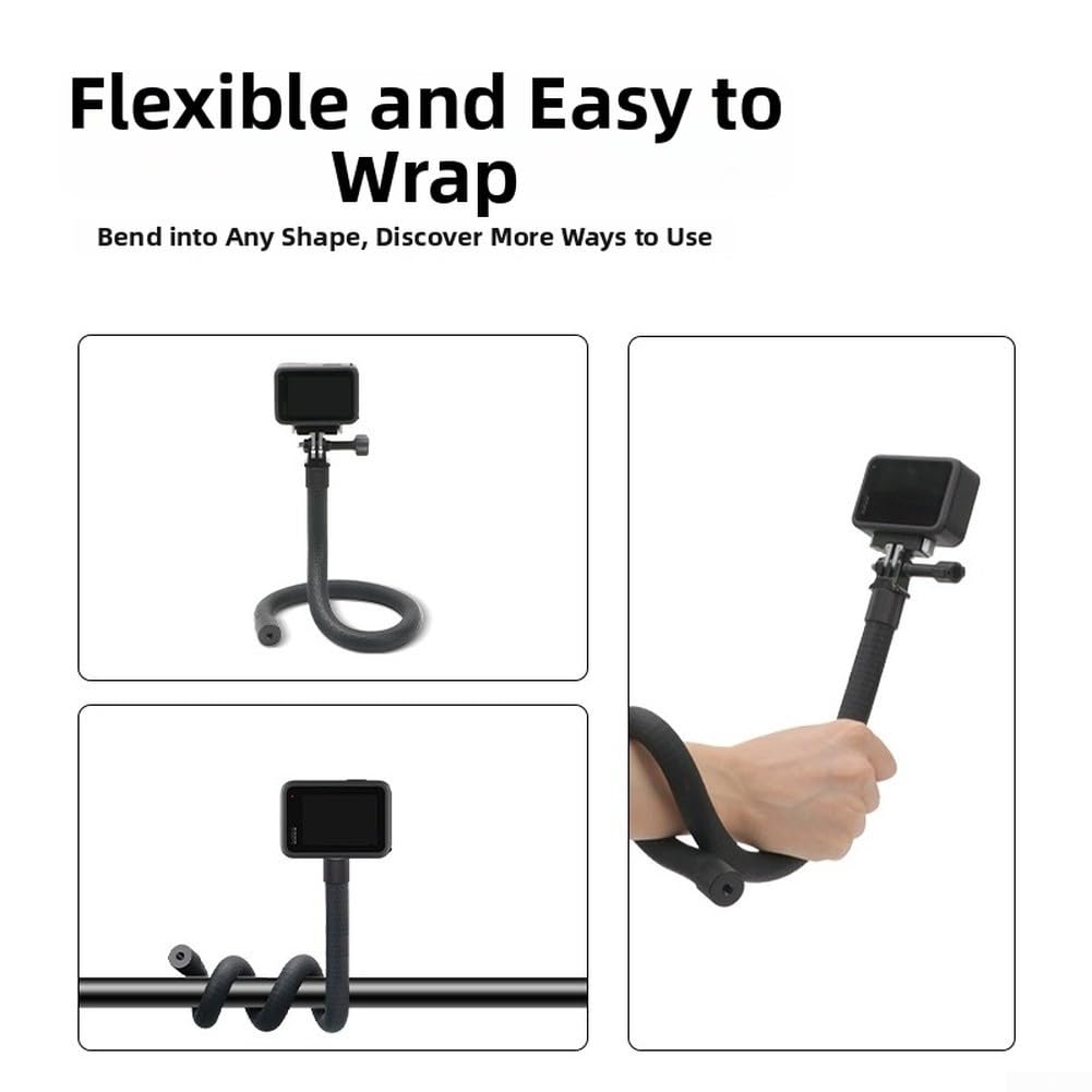 Supporto flessibile per action cam con vite da 1/4", silicone e lega di alluminio, deformabile per Insta360 e altre fotocamere sportive, ideale per viaggi e vlogging (B)