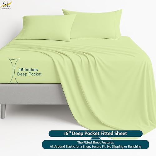 Miniatura 4 de Juego de sábanas de microfibra ultrasuave de alta calidad, tamaño individual XL, doble cepillado, bolsillo profundo, sábanas (individual XL, salvia)