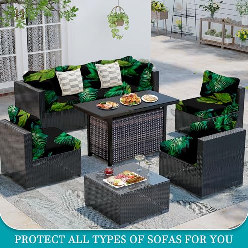 Image of 14 Pcs Stretch Patio Cushion Covers,Outdoor Couch Covers Replacement,Outdoor Couch & Sofa Slipcovers,for Patio Furniture Cushion Covers,Washable Reusable Furniture Protector (Summer,Cover Only)