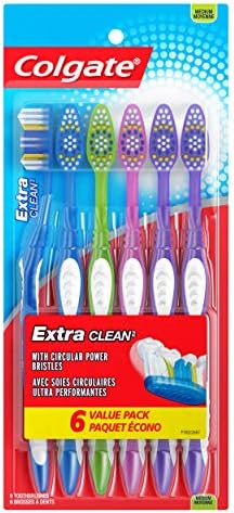 Colgate Extra Clean Toothbrush, Medium Toothbrush for Adults, 6 Pack