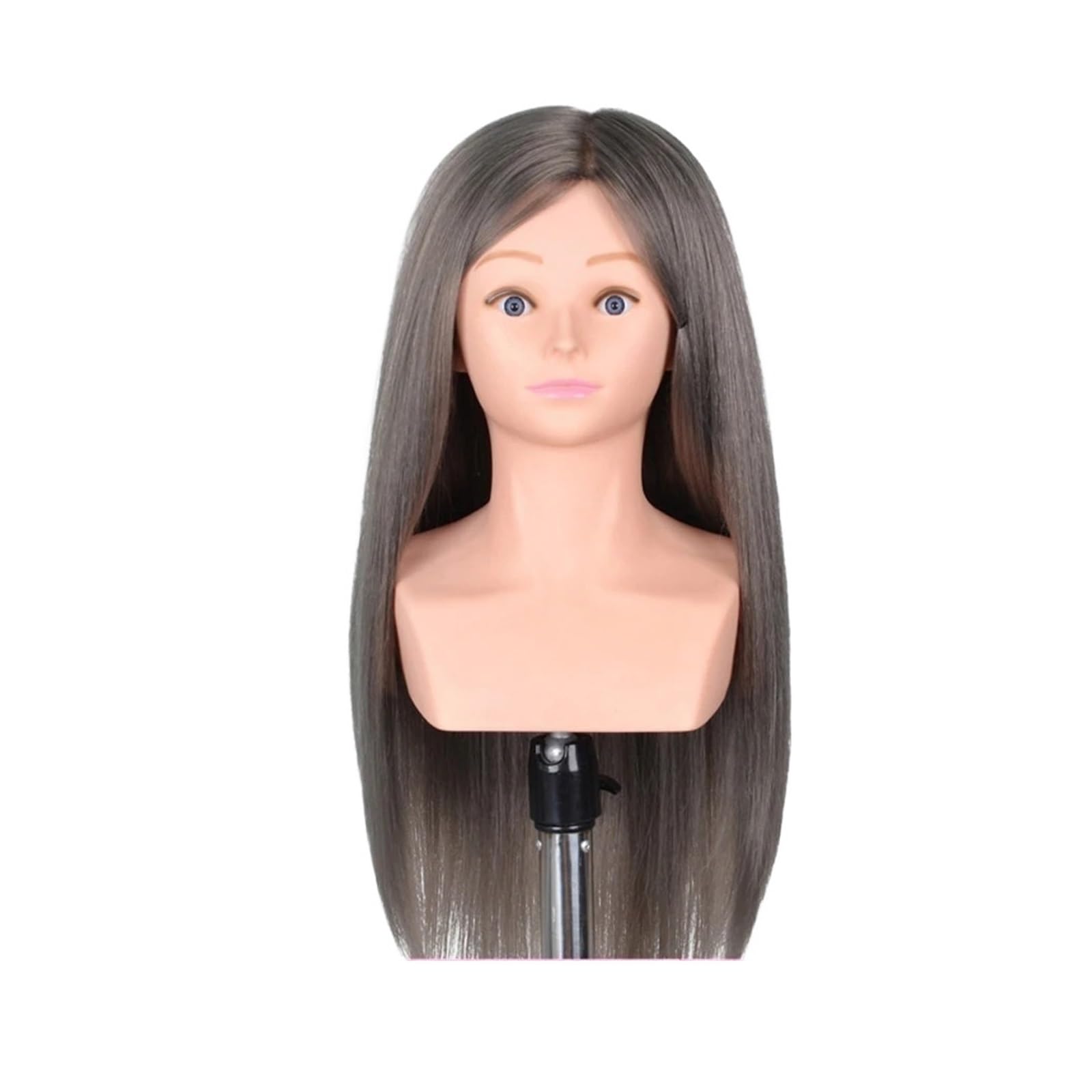 Training Mannequin Head Wig with Shoulder 24'' 80%Real Hair Hairstyles Hairdresser Practice Traning Braiding(70Real Hair Grey)