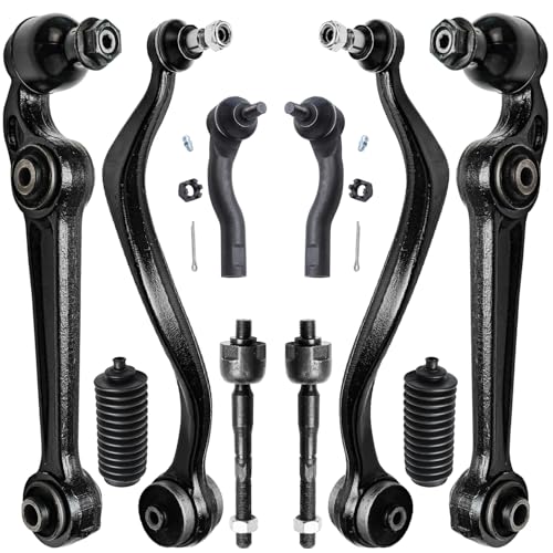 Image of Detroit Axle - 10pc Front Lower Control Arms Kit for Ford Fusion Lincoln MKZ Mercury Milan, 4 Forward Rearward Control Arms with Ball Joint 4 Outer Inner Tie Rods 2 Boots Replacement