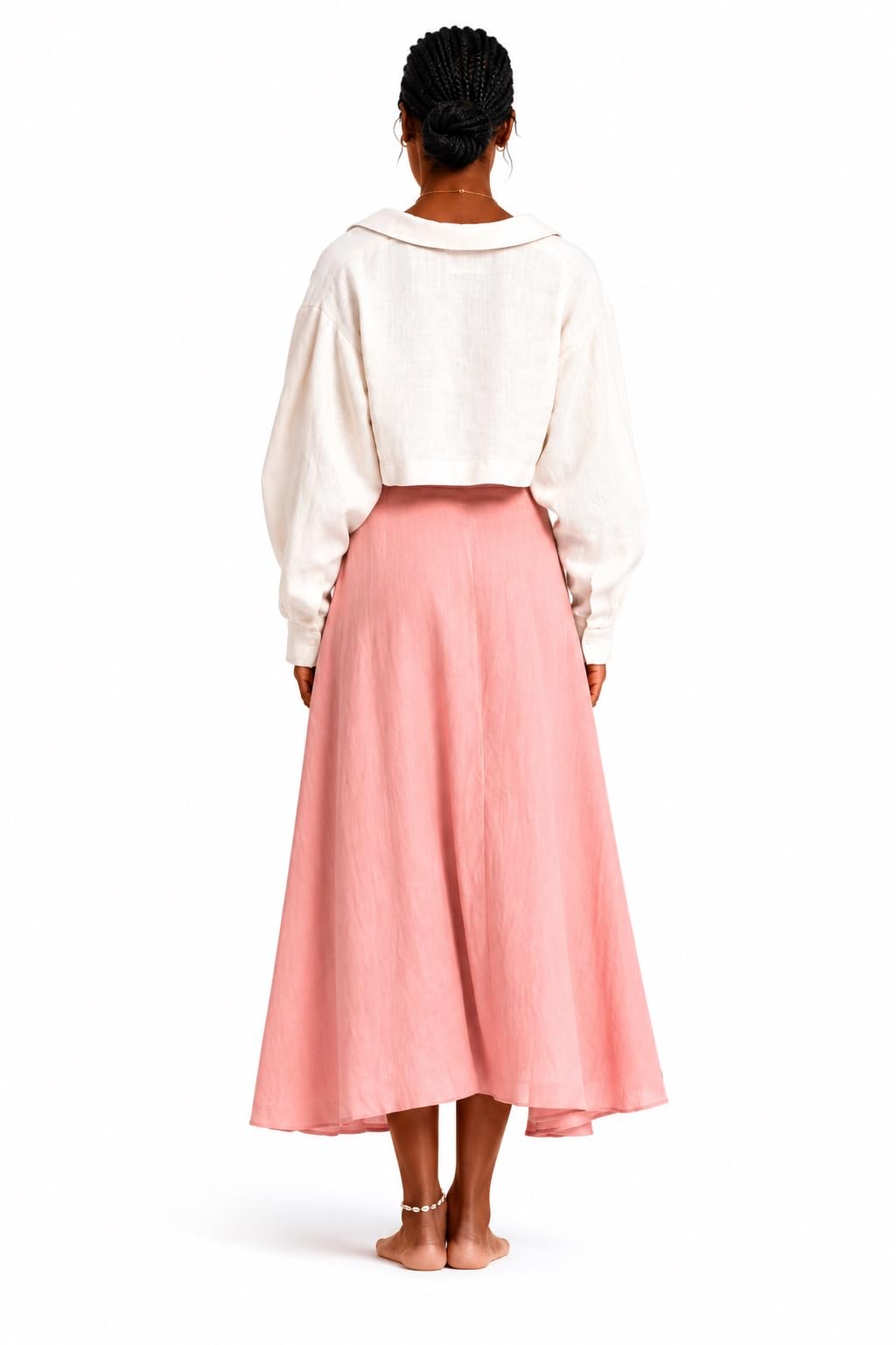 TATI Women's Pink Linen Midi Skirt with Front Slit