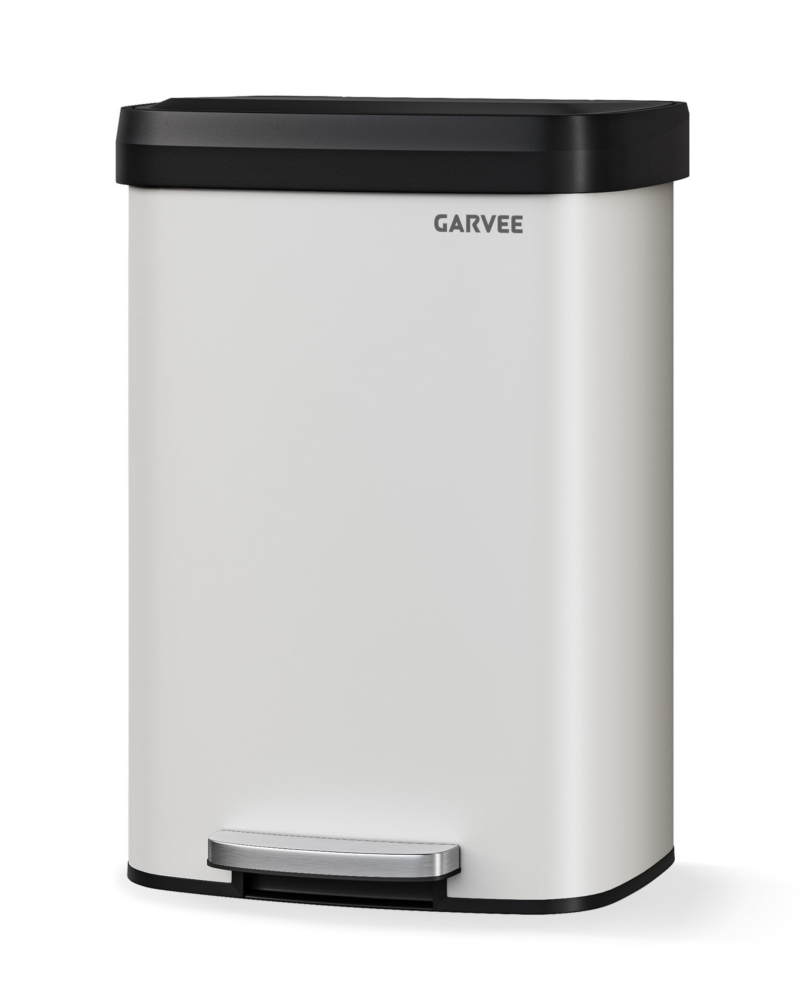 Garvee Pattumiera da 50 litri in metallo con coperchio, grande bidone della spazzatura per cucina, antiruggine, con bordo foderato, maniglia posteriore, coperchio in plastica con chiusura rallentata