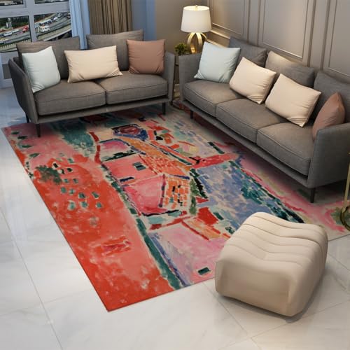 Tapis Moderne Bleu Boho 160x200cm Abstrait Poils Courts Salon Chambre