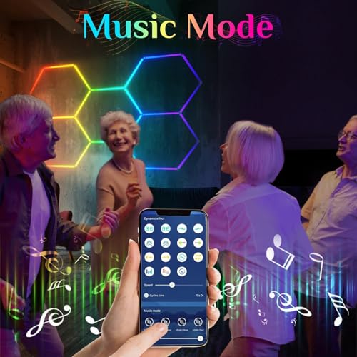 Plafonniers de garage RVB hexagone 11 lumières avec mode musical et télécommande - 7