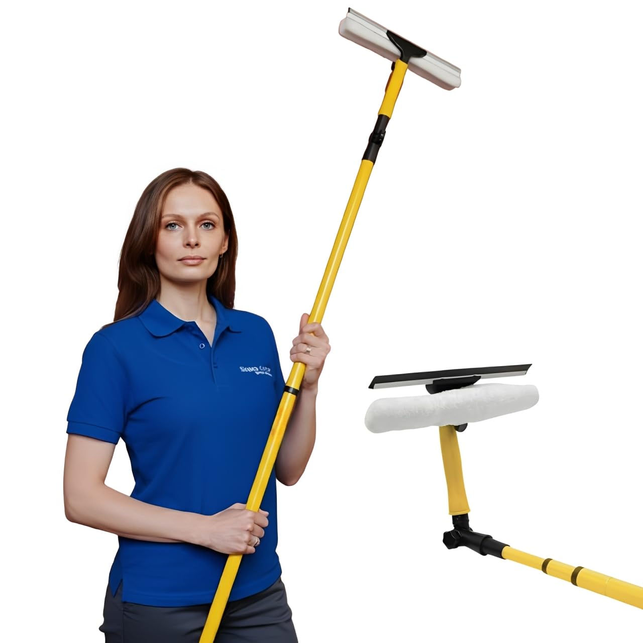 Sizi Assorted Telescopic Window Cleaning Kit 3.5M | Extendable Aluminium Pole With Rotating Microfibre Washer & Rubber Squeegee - Long Reach Cleaner For Windows, Conservatories