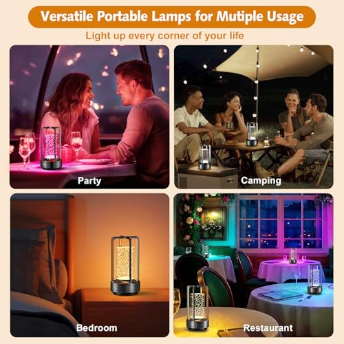 Image of Portable Table Lamp for Outdoor Indoor: Cordless Rechargeable Desk Lamp with 10 Colors - Shower Lamp with Stepless Dimmable - Metal Battery Operated Lantern Light for Bedroom /Bar /Coffee Shop /Camping