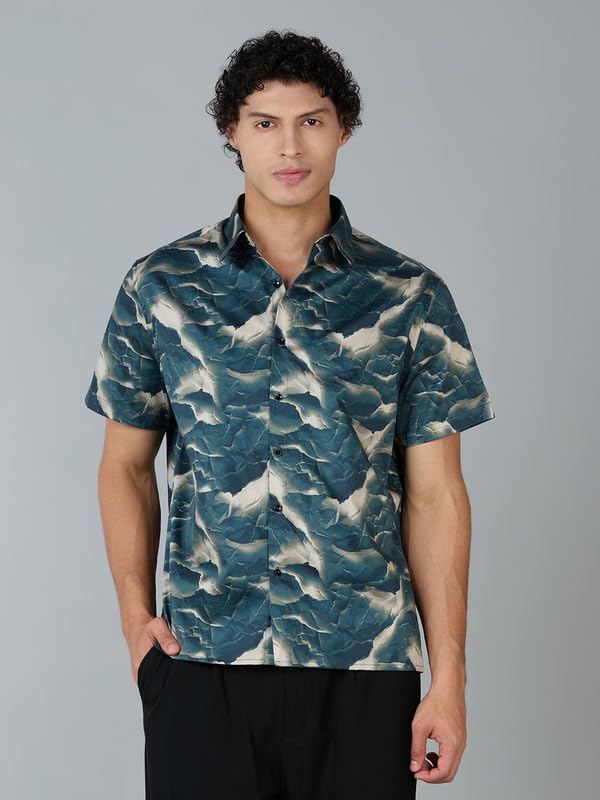 Image of MARK & ALBERT Men's 100% Cotton Printed Half Sleeves Regular Fit Shirt for Men