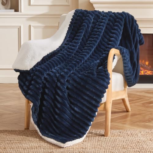 Image of BEDELITE Soft Sherpa Throw Blanket for Couch, Fluffy Gift, Navy, 50x60