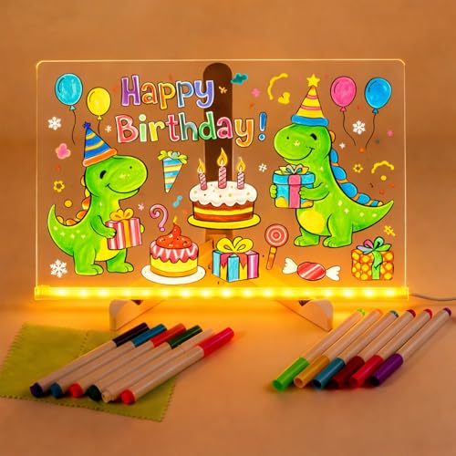 Tableau Lumineux LED Message 30x20cm – Tablette de Dessin Acrylique Effaçable avec 12 Stylos Couleur & Support Réglable – Tableau Lumineuse Magique Enfant Cadeau Créatif Fille Garçon