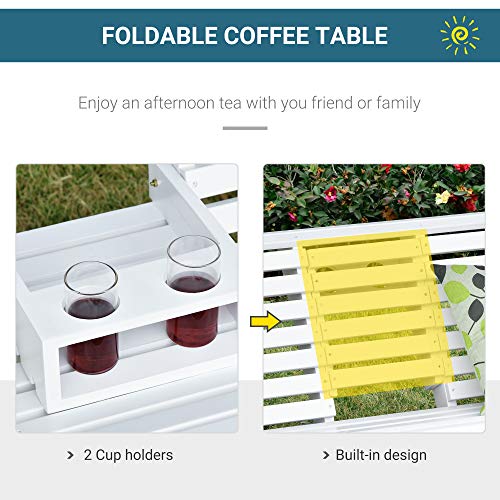 image for Outsunny 3-Seater Wooden Porch Swing Bench with Folding Coffee Table, 