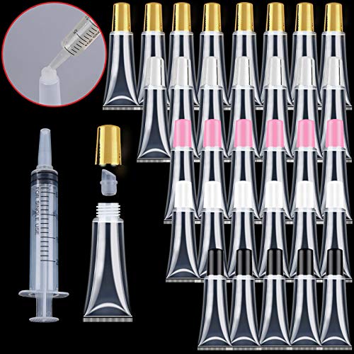 Welecom 15ml Clear Lip Gloss Squeeze Tubes Lipgloss Tubes,Mini Soft Cosmetic Squeeze Tubes Lip Gloss Containers Empty,Refillable Lip Tubes Balm Bottles&Dispenser for DIY Lipgloss Balm Cosmetic,50 Pcs