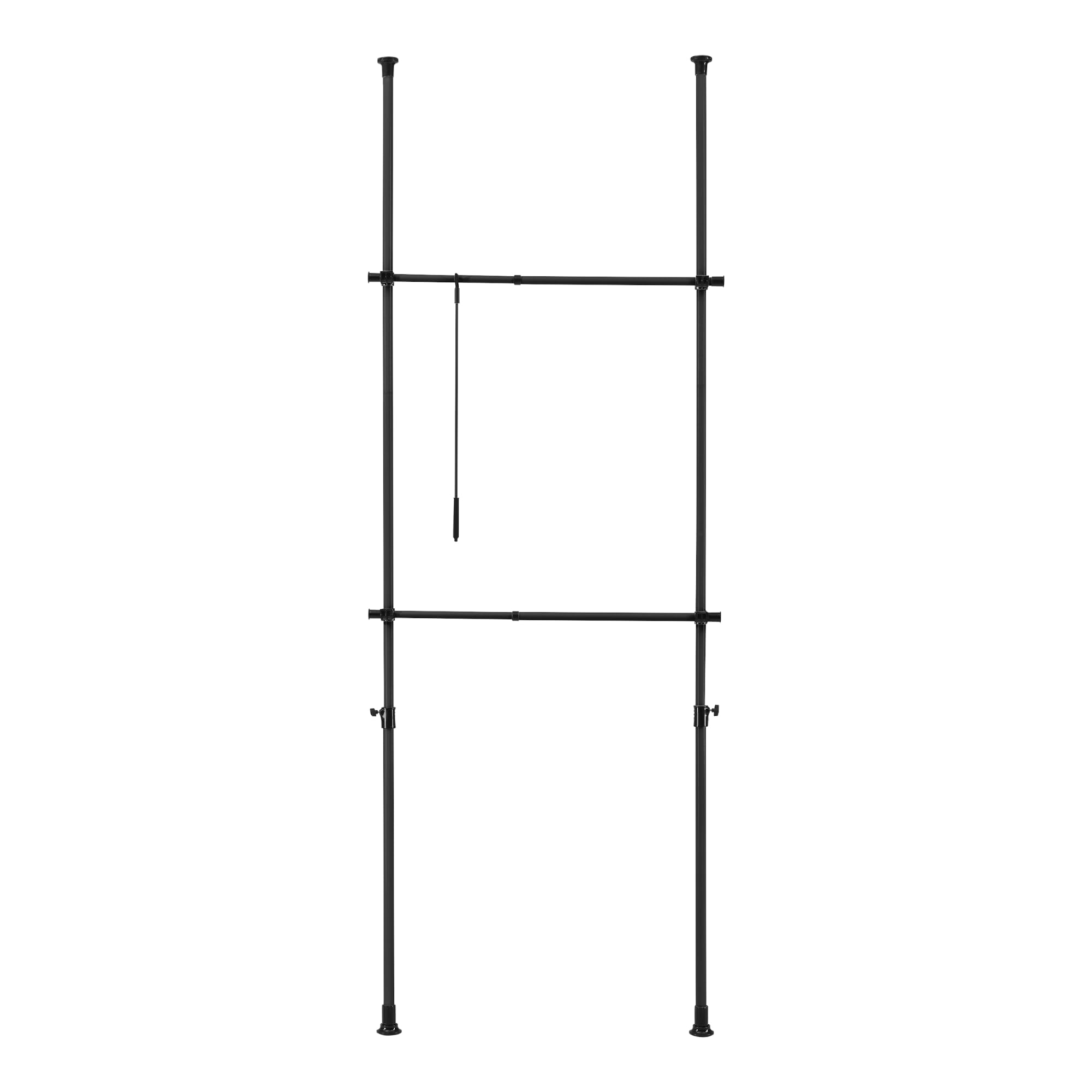 [en.casa] Perchero Burro Ropa Telescópico Vestidor Abierto Altura 105-278 x 75 - 115 cm Ajustable 2 x Barras Máx. 20 kg Fácil de Instalar Acero Plástico - Negro