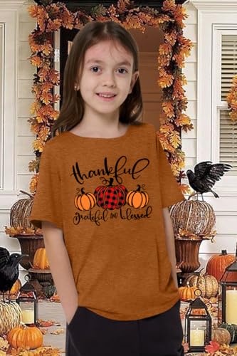 Kids Thanksgiving Shirts for Boy Girl Fall T-Shirt Pumpkin Graphic Thankful Grateful Youth Tee Tops 8-14 Years2