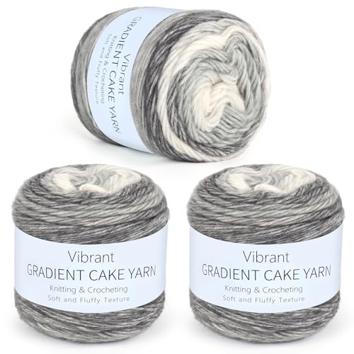 Image of Aeelike Gradient Yarn for Crocheting, 3 Skeins Cake Yarns 100g (3.52 oz) 245m (267 Yards) # 3 Light Weight - Super Soft Ombre Fairyland Yarns for Making Colorful Crafts, Grey White Gradient