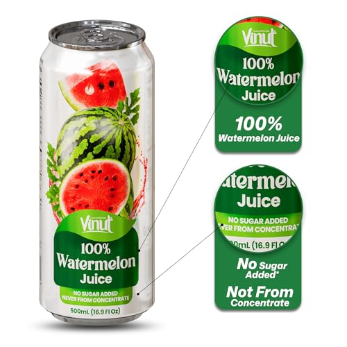 Image of VINUT 100% Watermelon Juice, No Added Sugar, Not From Concentrate, 16.9 fl oz (500 mL) Can, Pack of 12