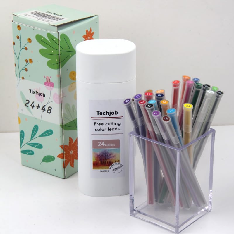 Colored Mechanical Pencil 2.6mm for Coloring and Drawing, Mechanical Colored Pencils, Mechanical Pencils with Sharpener and Case, 24pcs with extra 48pcs colored leads