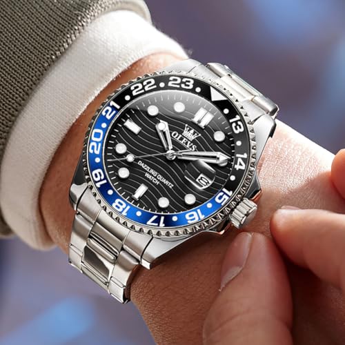Image of OLEVS Watch Men Luxury Big Face Dress Easy Read Mens Watches with Date Waterproof Luminous Stainless Steel Watches for Men Business Fashion Analog Quartz Men's Wrist Watches Rotatable Bezel Men Watch