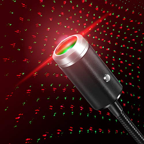 Proyector USB luz nocturna ajustable romántica interior del coche, lámpara de decoración portátil para techo, dormitorio, fiesta y más (rojo y verde)