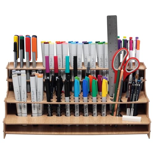Image of HG Art Concepts Mezzo Artist Drawing Rack - Wood Grain Laminate Multi Layer Desk Stand Professional Storage Display Organizer for Pens, Pencils, Drafting and all other Drawing Tools