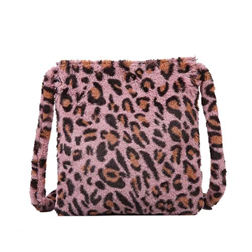 W Handtaschen Frauen Art und Weise Leopard-Druck-Crossbody Beutel Frauen Plüsch-weiche beiläufige Schulter Messenger Bag Fluffy Weibliche Handtasche (Color : Pink, Size : XL)