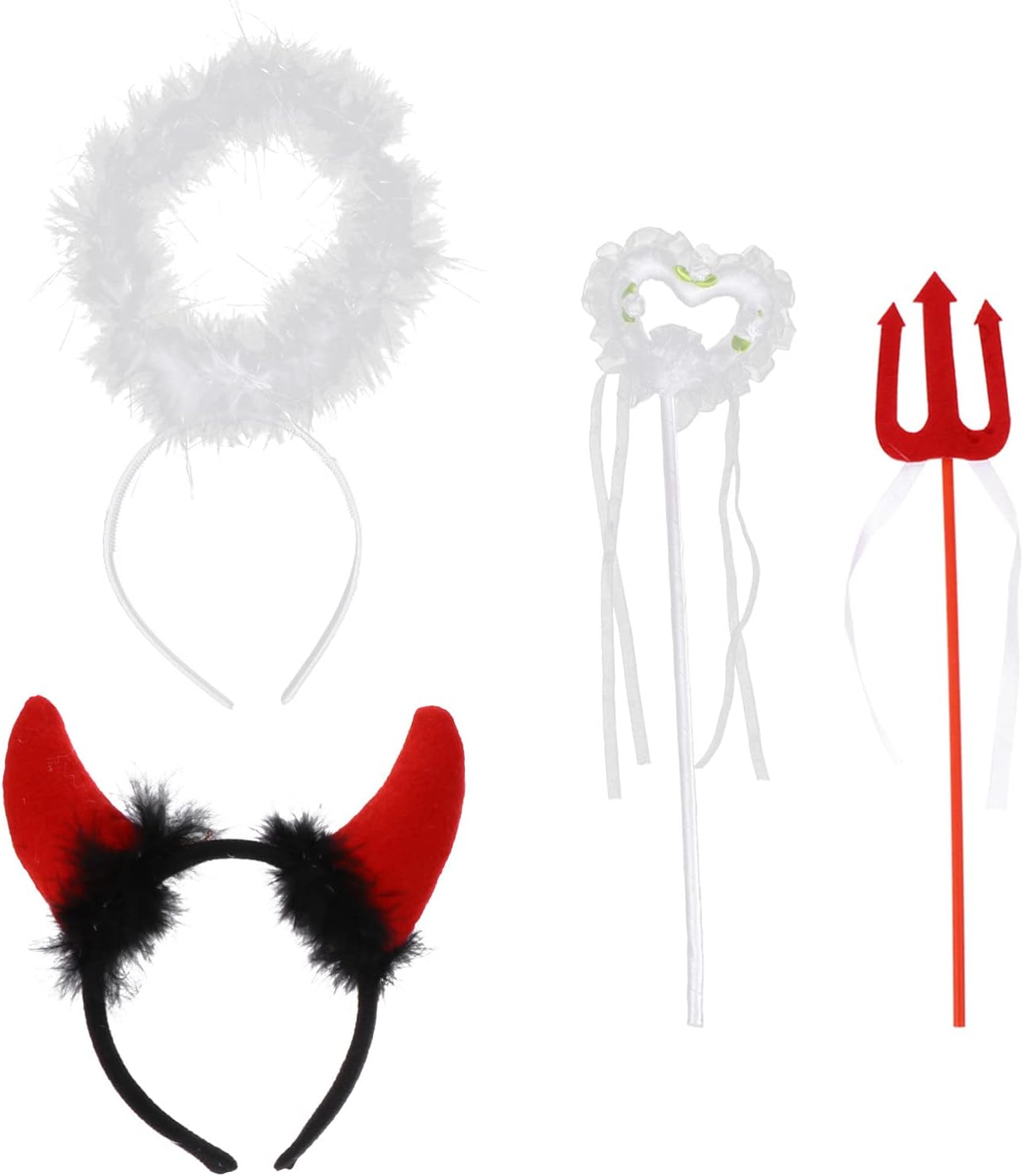 Lurrose 2 Sets Angel Halo And Devil Horns Headband With Angel Devil Wand Halloween Costume Accessories Christmas Cosplay Outfit