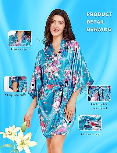 Image of EPLAZA Womens Floral Satin Robe Bride Bridesmaid Robes Wedding Kimono