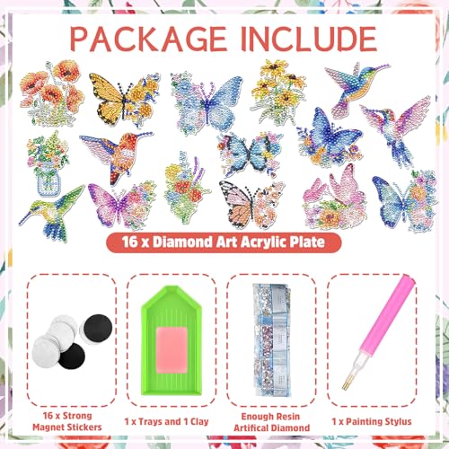 Imanes decorativos para refrigerador con arte de pintura diamante 16 piezas miniatura 2