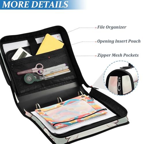 Image of Cute Animal Chicken Farm Zipper Binder Bag 3 Ring Binder with Shoulder Strap Zip Up 500 Sheets Capacity Multi Pockets for School Office Supplies