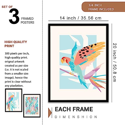 Image of NoWorries Perrot tropical art wall painting for home decoration, Wall decor frames for living room and bedroom (Tropical pattern) (Theme-illustration) Set of 3 (Art-4, 13x19inch)