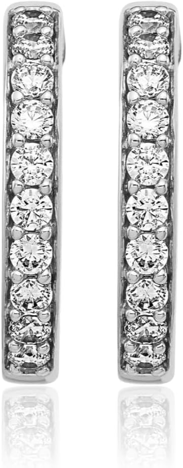 IceCarats 10K Solid White Gold 1 carat Diamond Medium Hoop Earrings 21mm 7/8 inch Round Cut, Natural, Prong Set, Snap Back For Her