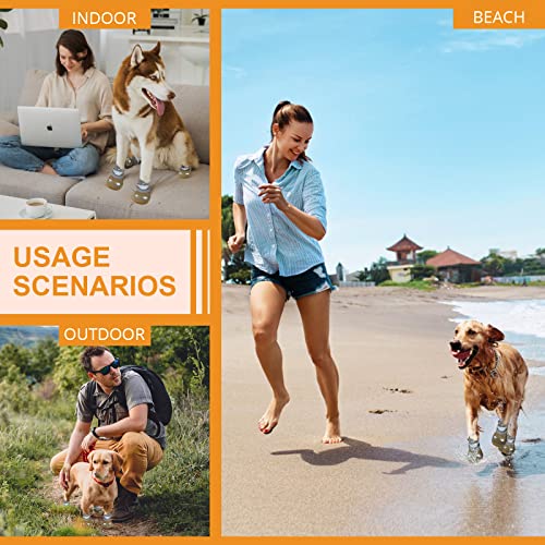 Dog Shoes For Small Medium Dogs: Large Dog Boots & Paw Protectors For Hot Pavement Winter Snow, Outdoor Walking 4Pcs Dog Booties, Indoor Hardfloors Anti Slip Sole Dog Shoes Brown Size 4 #TOP6