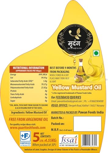 Image of Mridang Premium Cold Pressed Yellow Mustard Oil (Pili Sarson Ka Tel) - 5L Tin | 100% Organic, Heart-Healthy, Weight Management